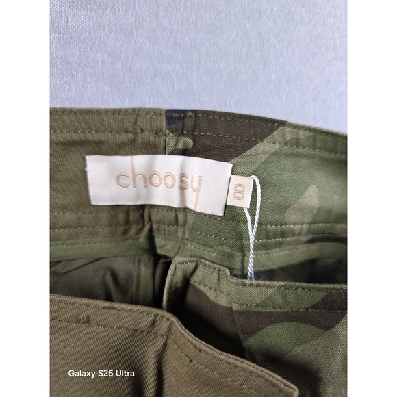 Choosy Olive Camo Two Tone Asymmetrical Waist Cuffed Trouser Utility Pant 8 NWT - Picture 8 of 9